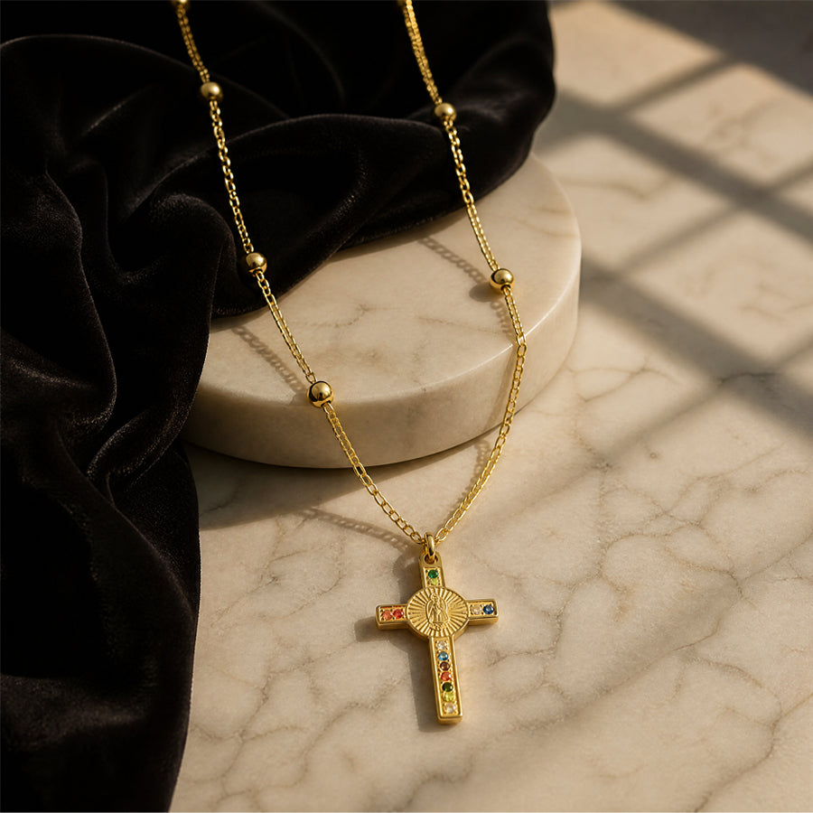 Gold-tone Virgin Mary cross necklace – photo 2
