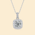 Cushion halo solitaire pendant necklace in silver-tone