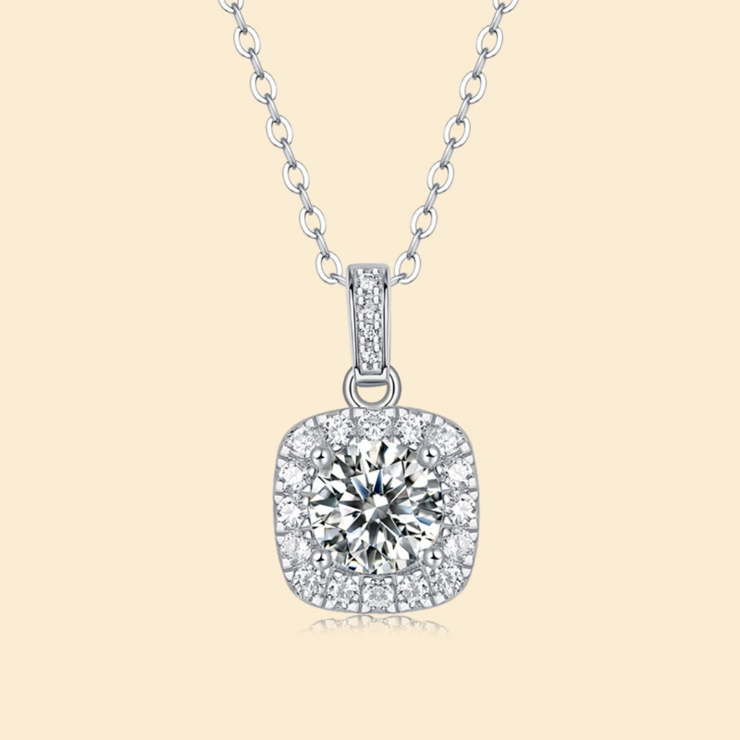 Cushion halo solitaire pendant necklace in silver-tone