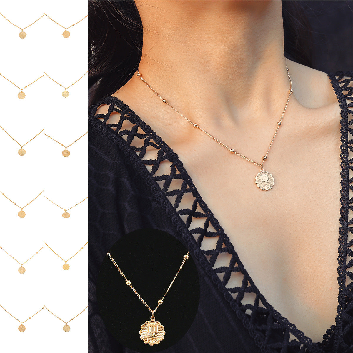 Dainty zodiac coin pendant necklace – photo 3
