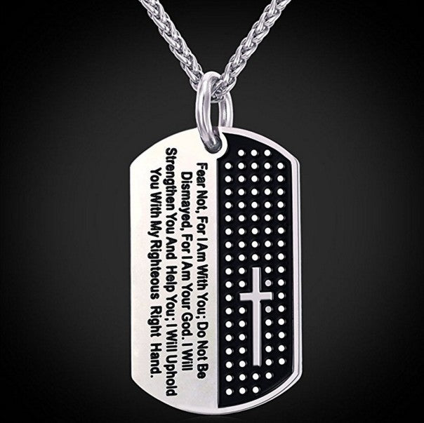 Isaiah 41:10 cross dog tag necklace