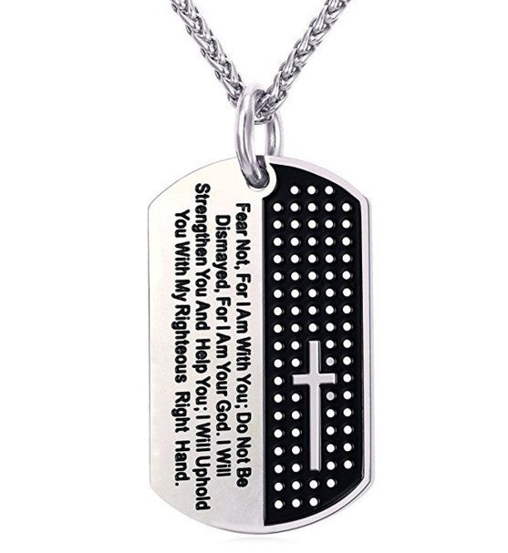 Isaiah 41:10 cross dog tag necklace – photo 3