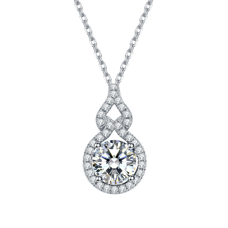 Sparkling round halo pendant necklace on a silver-tone chain – photo 3