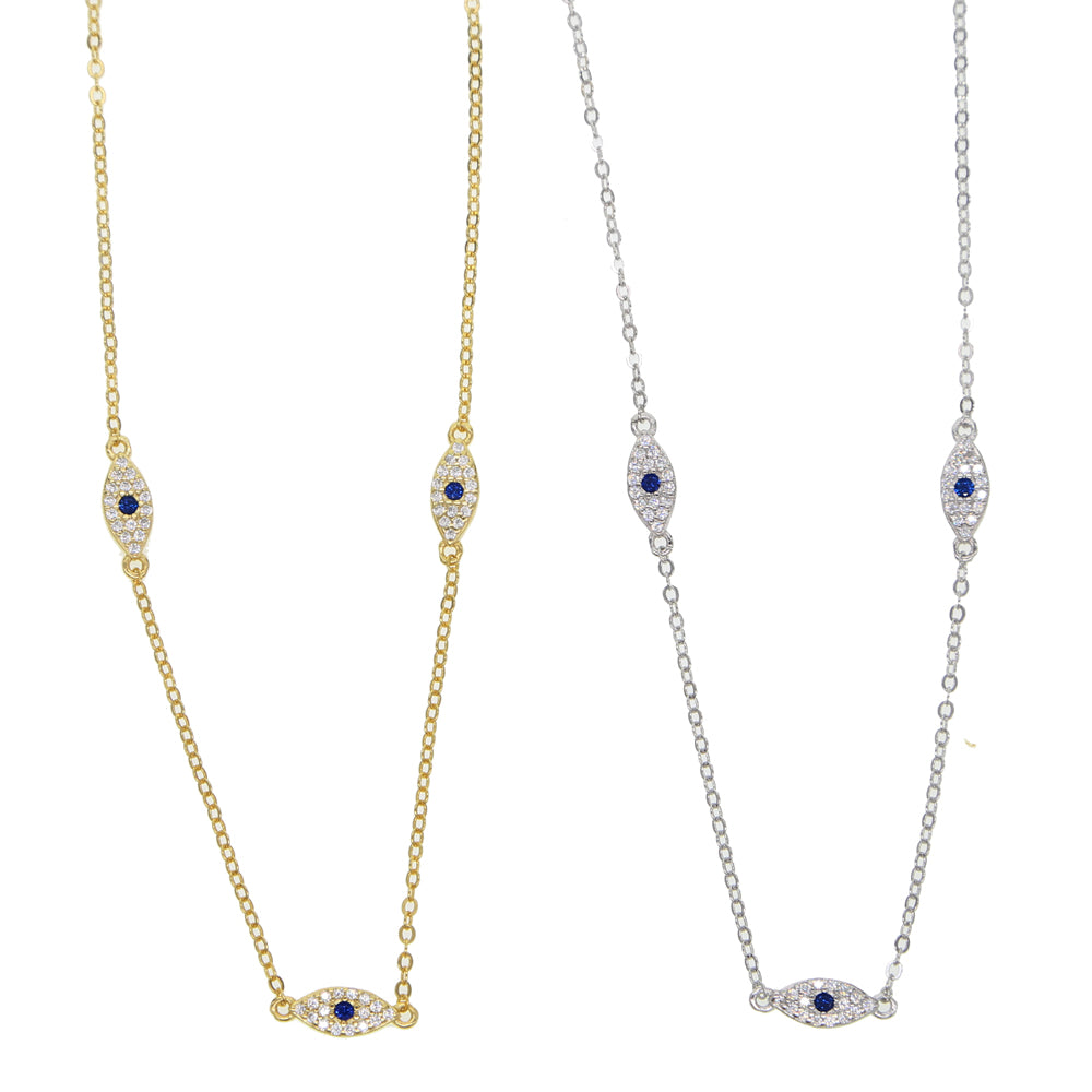Dainty evil eye station necklace with three blue eye charms – photo 3