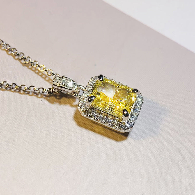 Yellow radiant-cut halo pendant necklace – photo 5