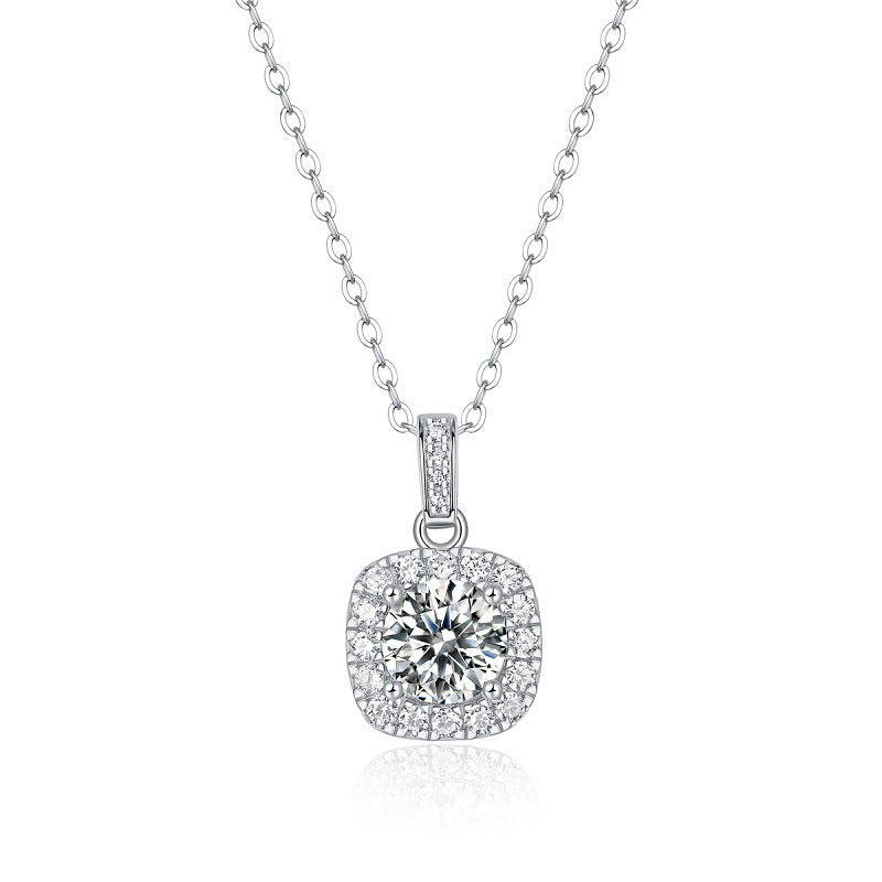 Cushion halo solitaire pendant necklace in silver-tone – photo 6