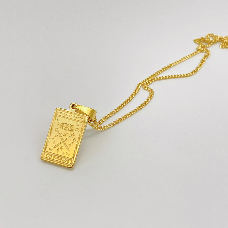 Gold-tone engraved tarot card pendant necklace – photo 13