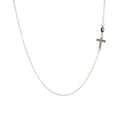 Dainty sideways cross necklace with a blue evil eye bead – photo 4
