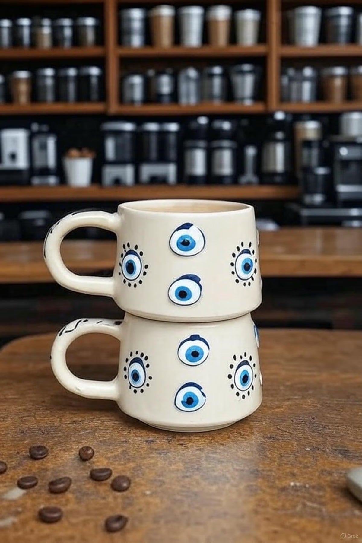 Handmade ceramic evil eye mug set of two – photo 3