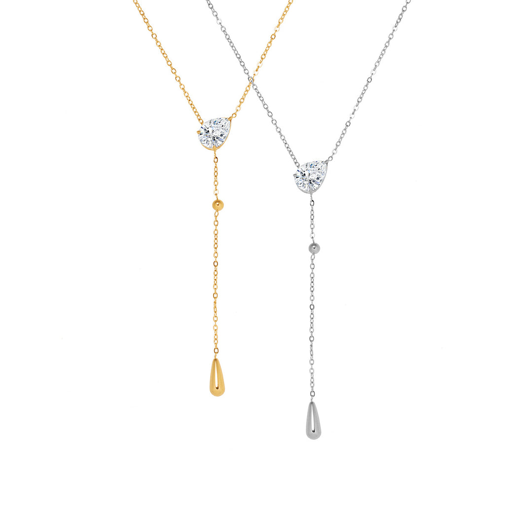 Dainty teardrop lariat necklace with sparkling pavé