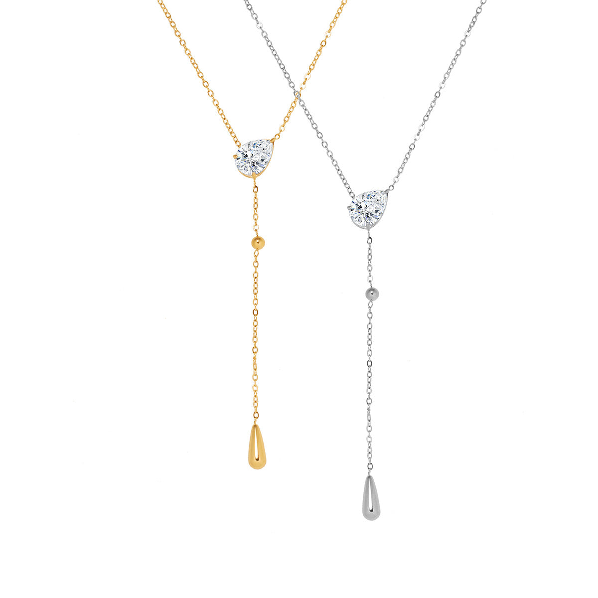 Dainty teardrop lariat necklace with sparkling pavé
