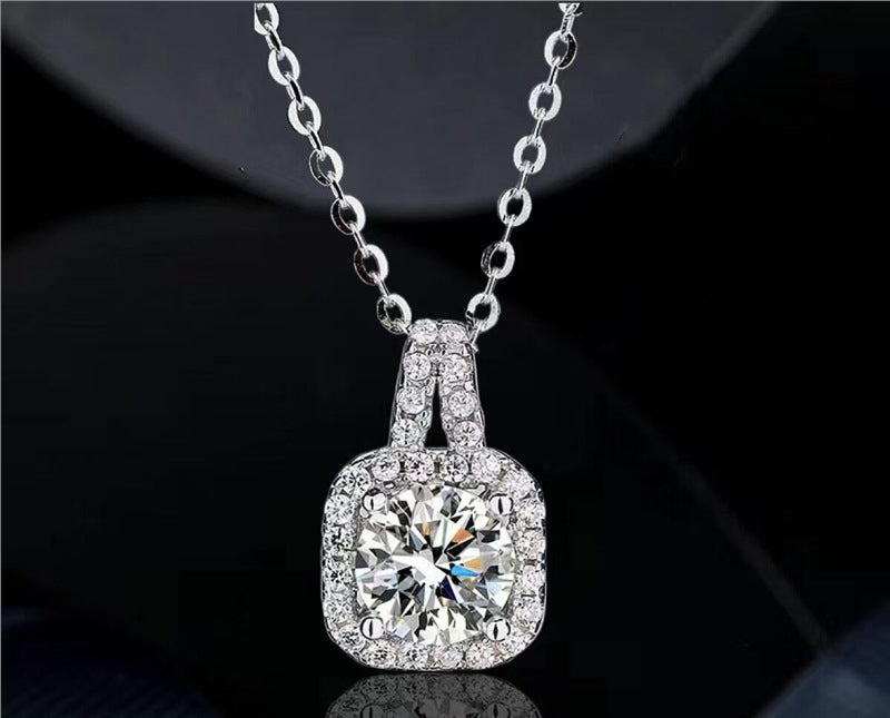 Square halo pendant necklace in silver-tone