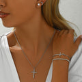 Silver-tone cross necklace, earrings and bracelet set – photo 2