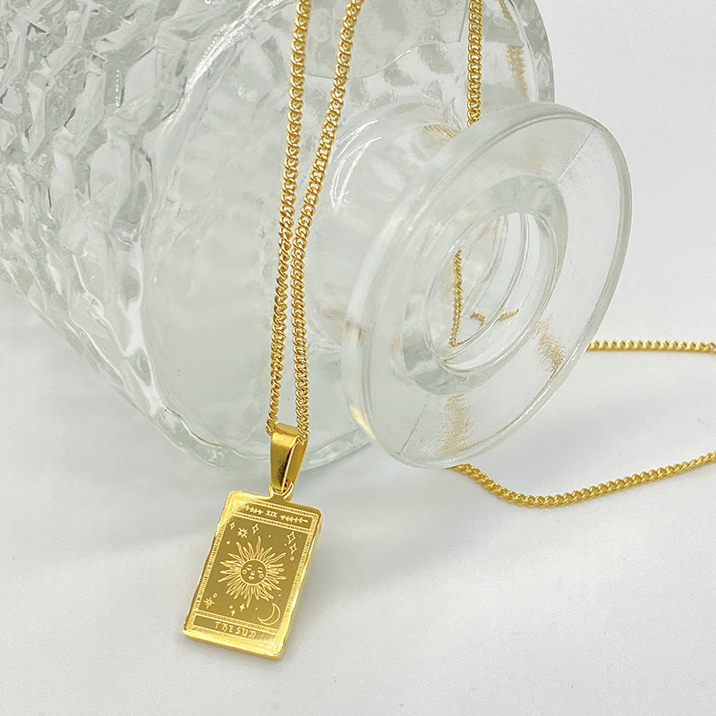 Gold-tone engraved tarot card pendant necklace – photo 8