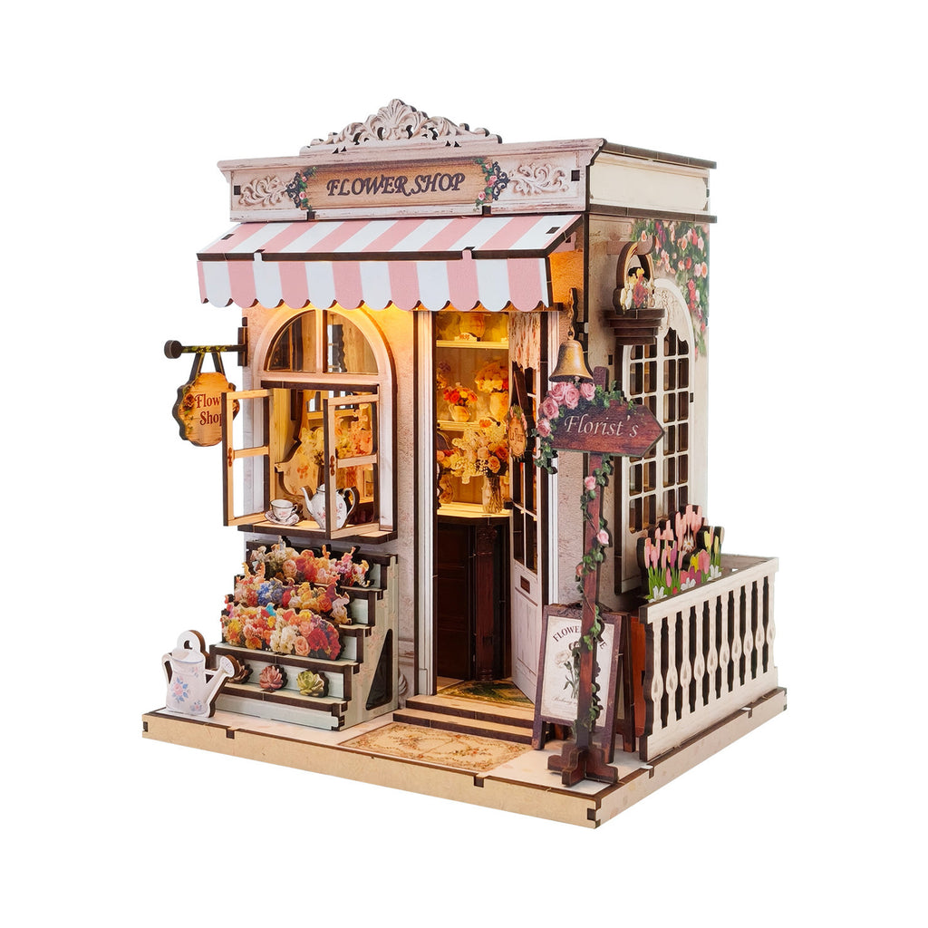 Flower shop book nook kit with warm LED lights