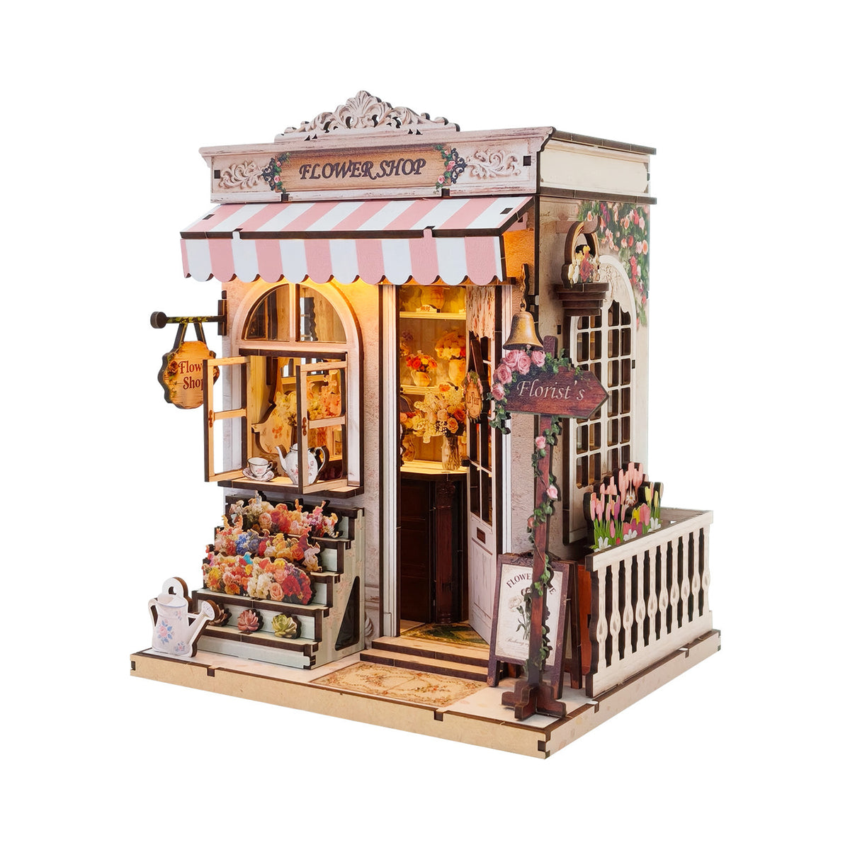 Flower shop book nook kit with warm LED lights