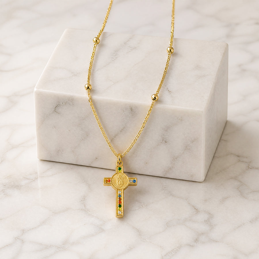 Gold-tone Virgin Mary cross necklace