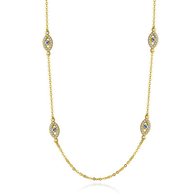 Dainty evil eye station necklace with three blue eye charms – photo 5
