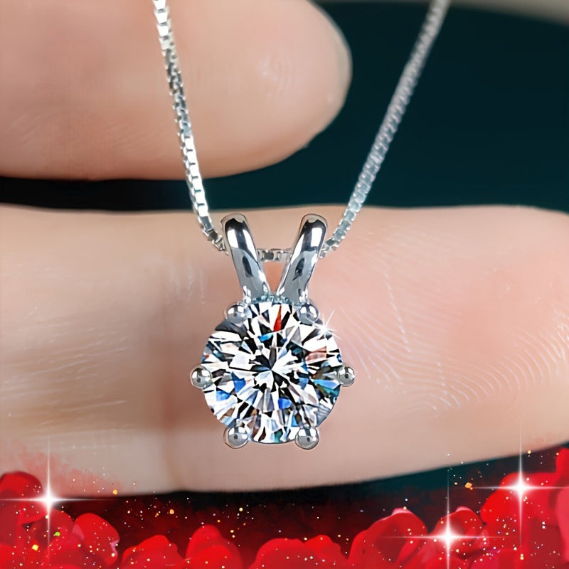 Six-prong solitaire pendant necklace in silver-tone – photo 2