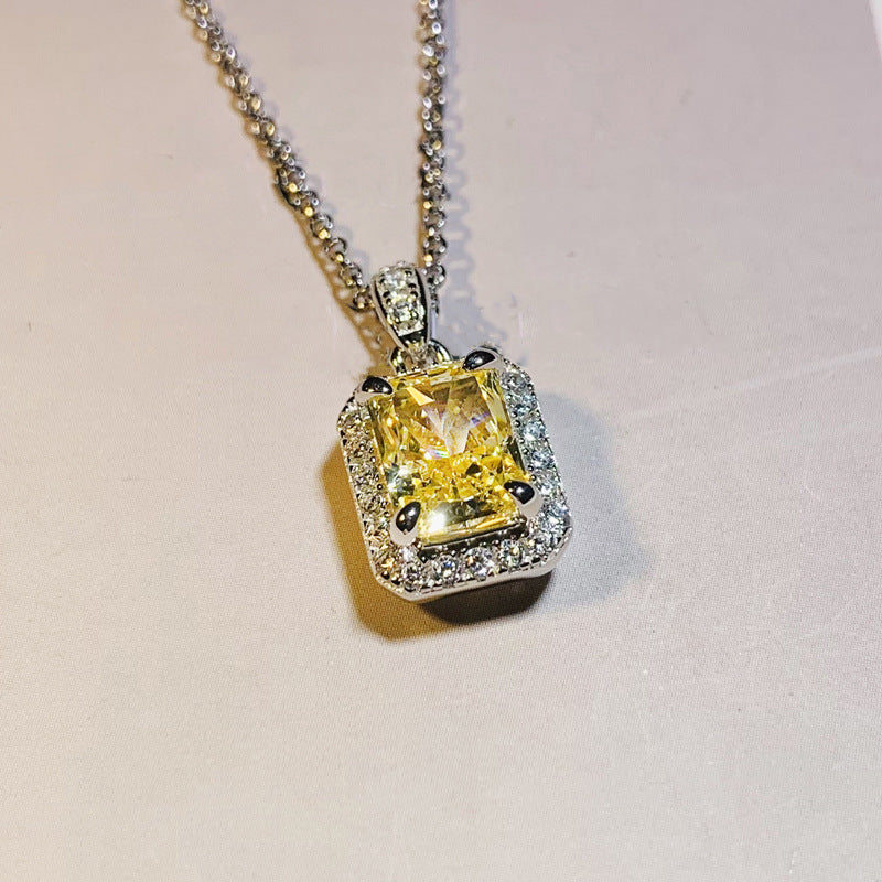 Yellow radiant-cut halo pendant necklace – photo 3