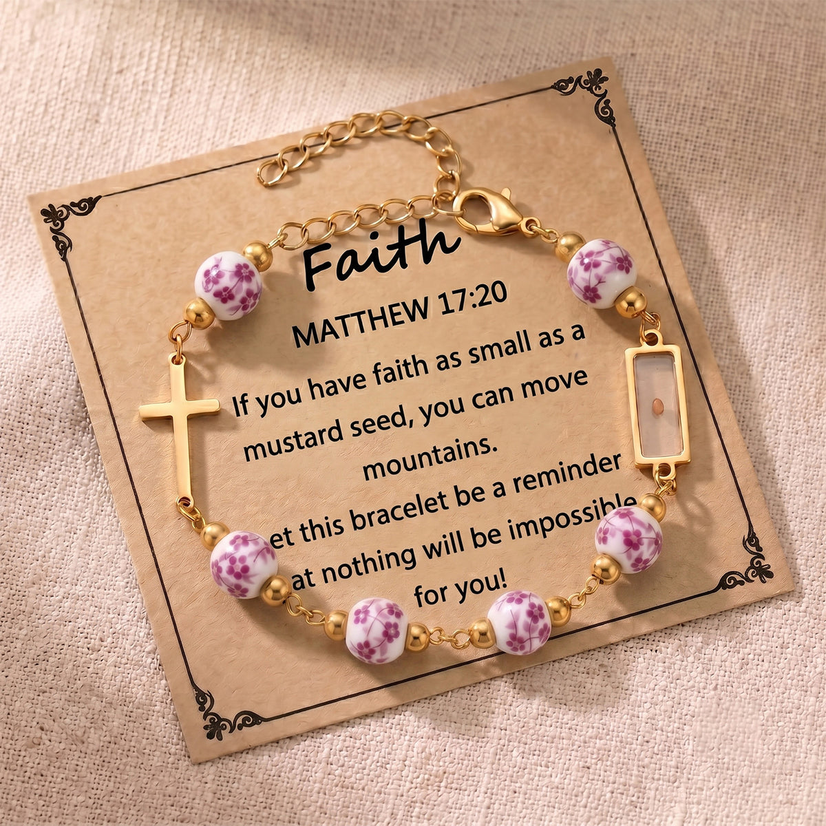 Mustard seed cross bracelet with ceramic beads – photo 5