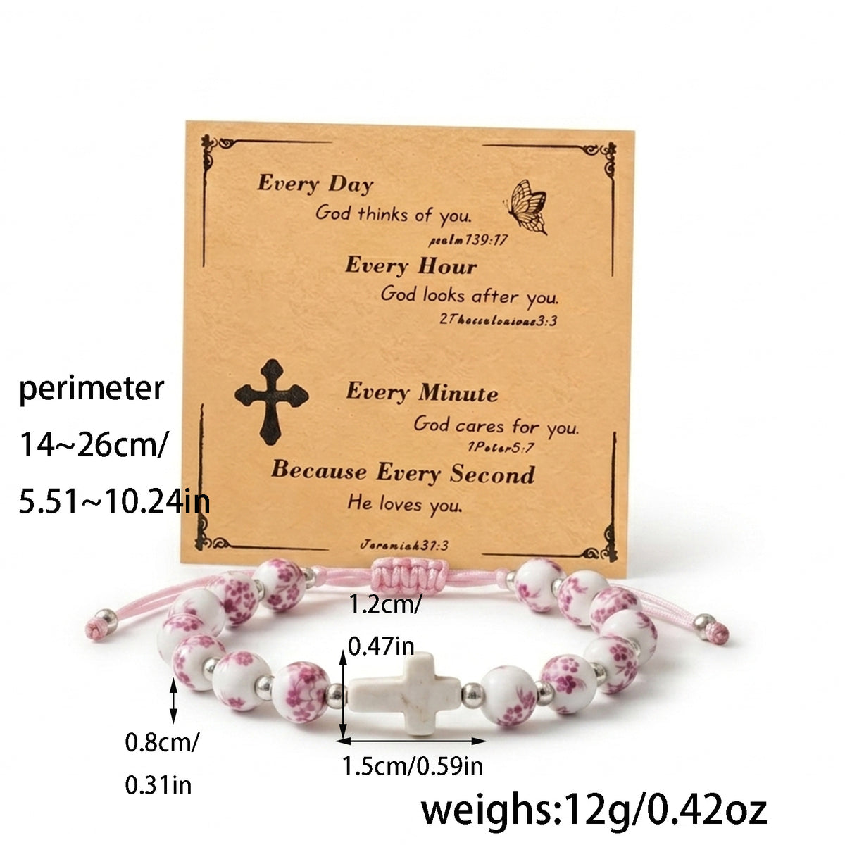 Porcelain bead cross bracelet with scripture card – photo 6