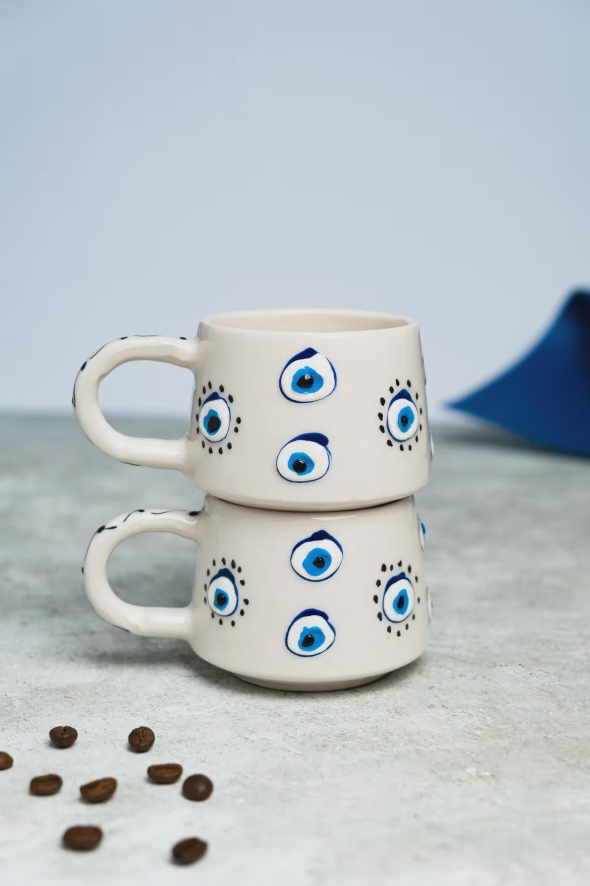 Handmade ceramic evil eye mug set of two