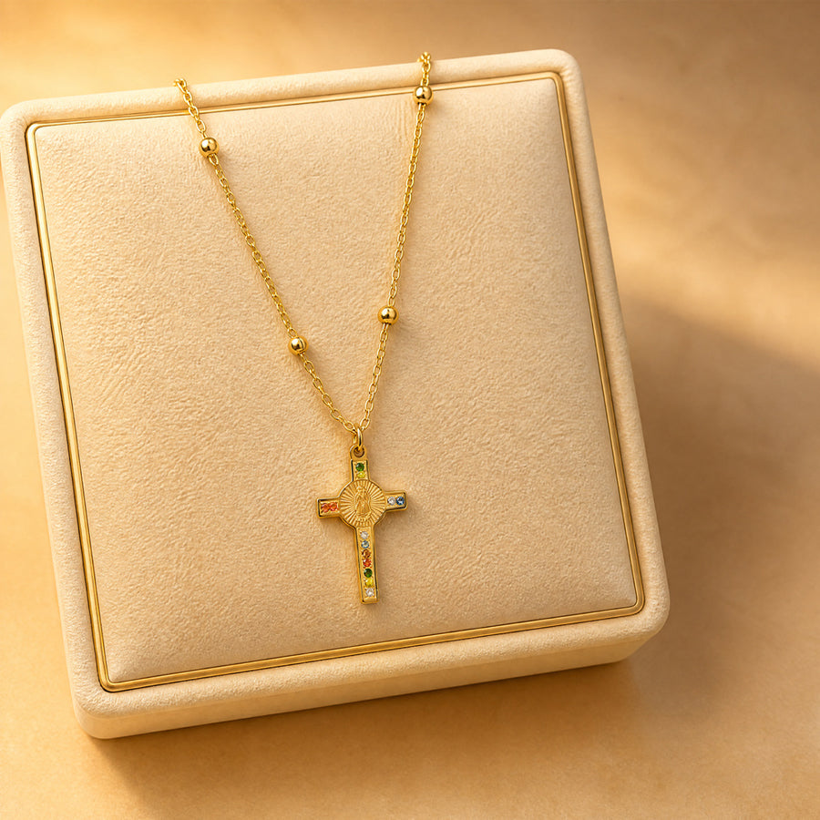 Gold-tone Virgin Mary cross necklace – photo 5