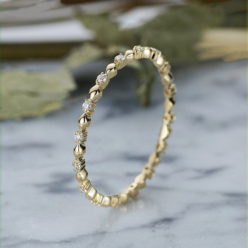 Dainty gold-tone beaded stacking ring