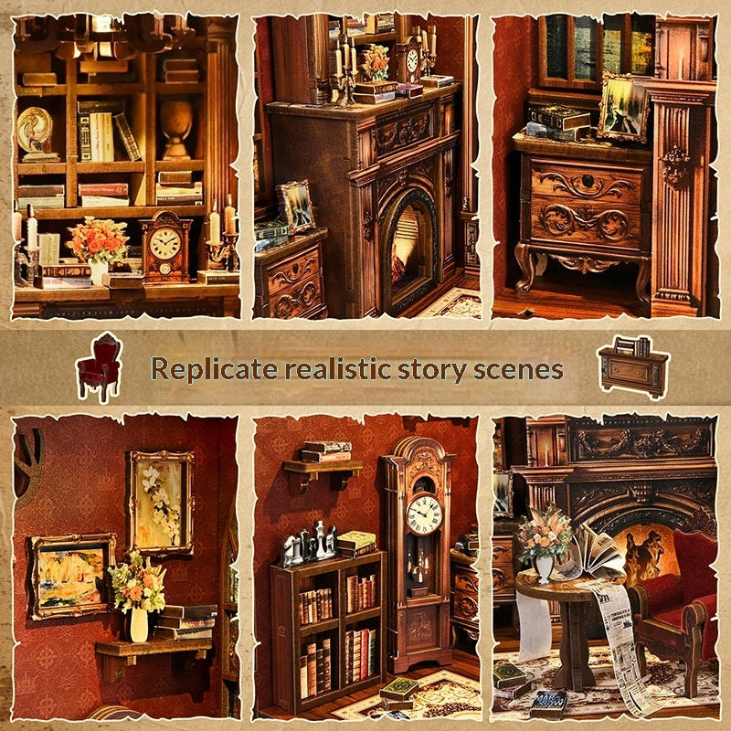 Twilight Library book nook kit lit up on a bookshelf – photo 4