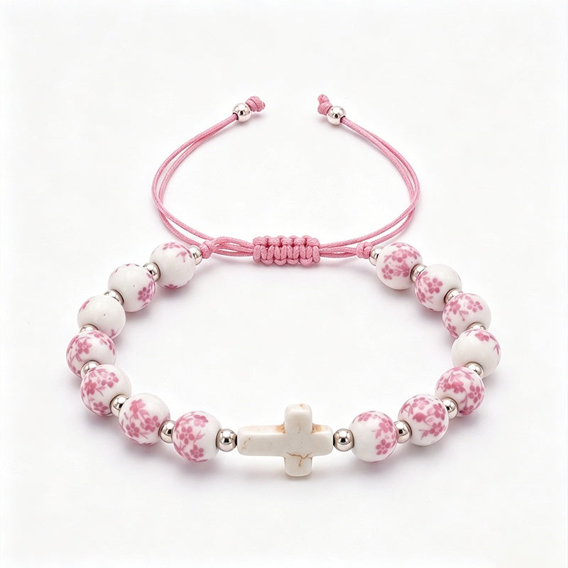 Porcelain bead cross bracelet with scripture card – photo 5