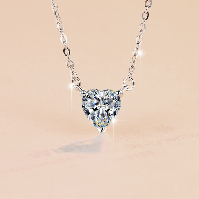 Heart solitaire pendant necklace on a fine silver-tone chain