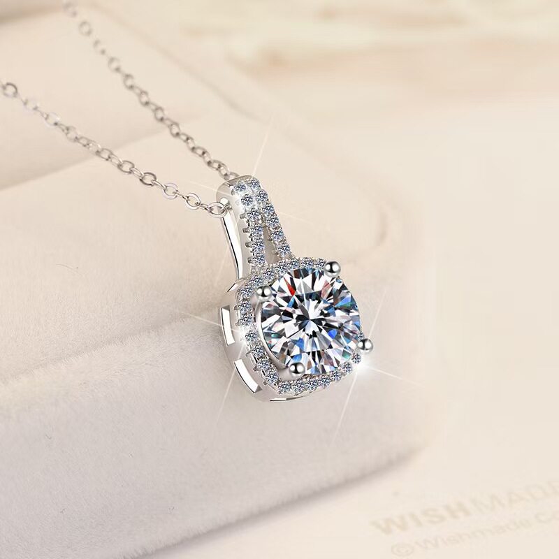 Square halo pendant necklace in silver-tone – photo 2