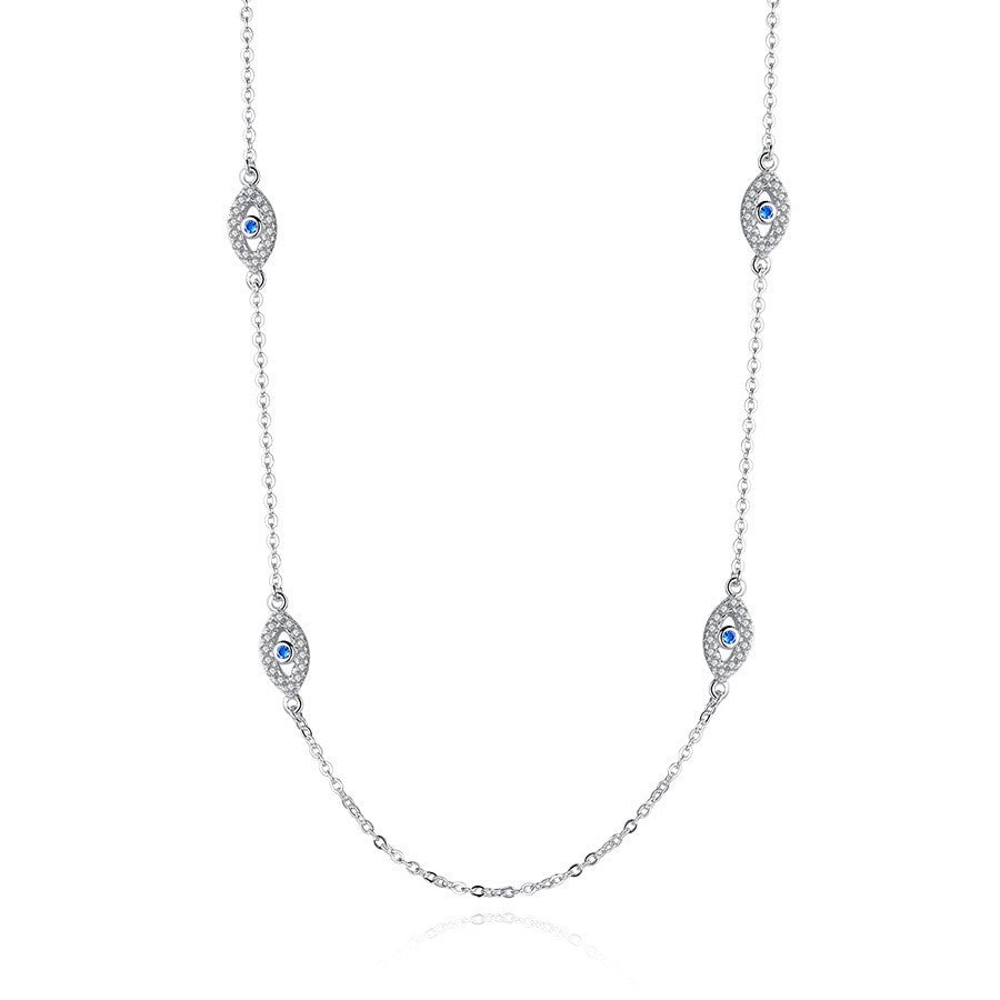 Dainty evil eye station necklace with three blue eye charms – photo 4