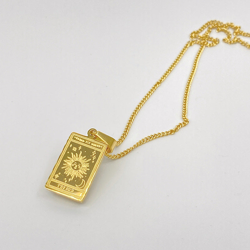 Gold-tone engraved tarot card pendant necklace – photo 18