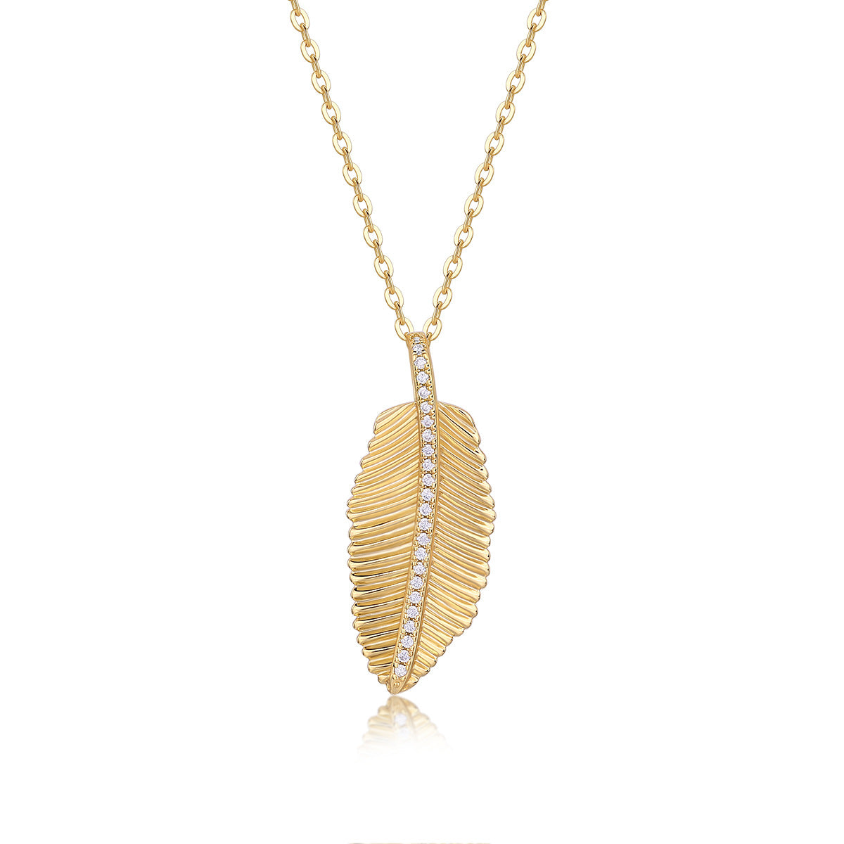 Gold-tone leaf pendant necklace with sparkling stones – photo 3