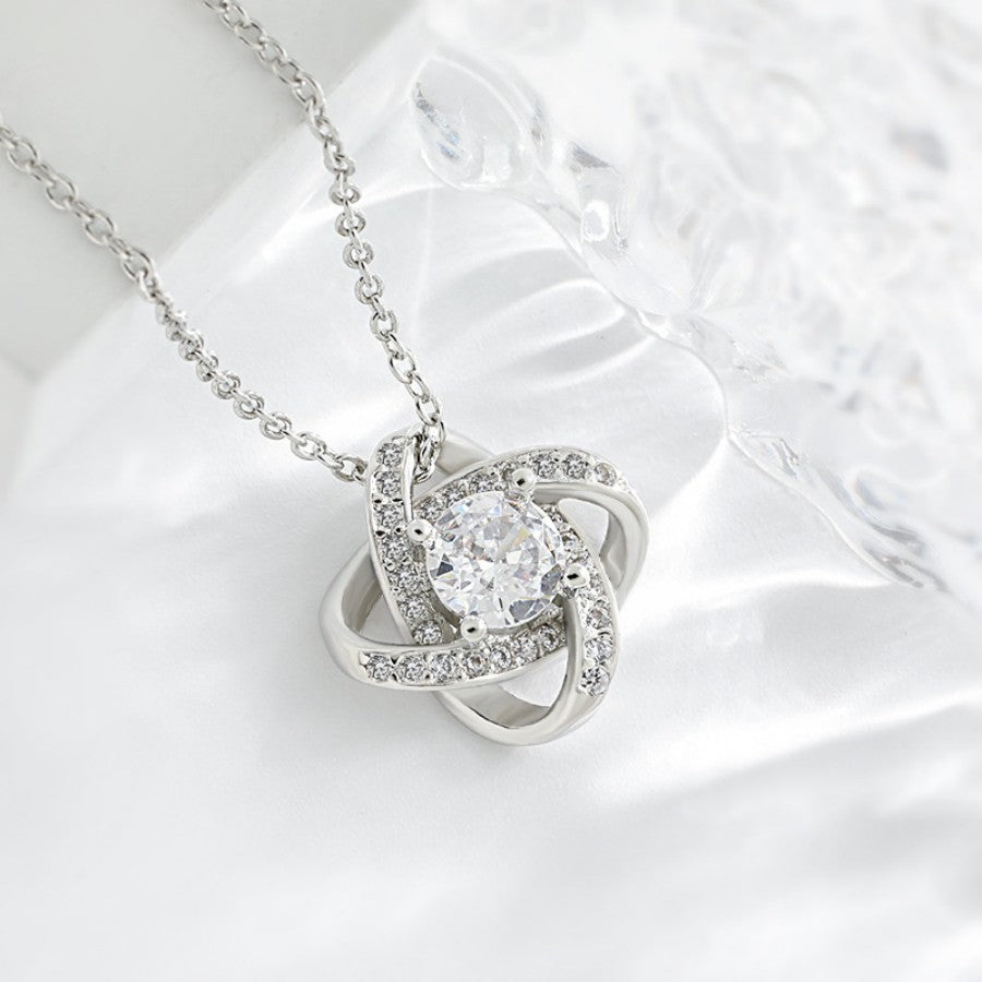 Love knot necklace on a Dear Mommy message card