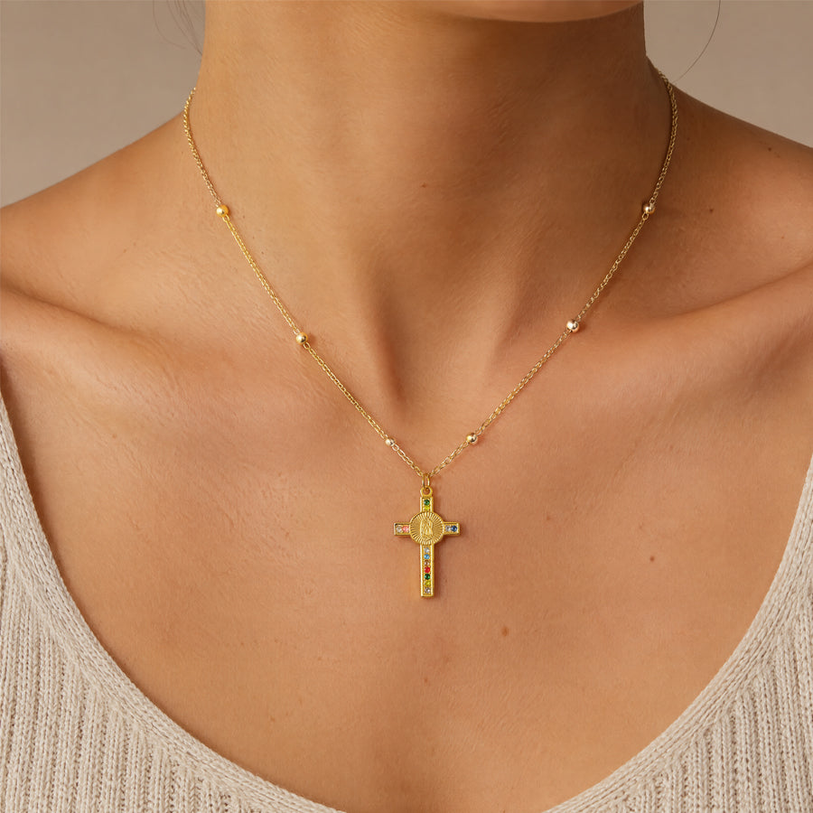 Gold-tone Virgin Mary cross necklace – photo 3