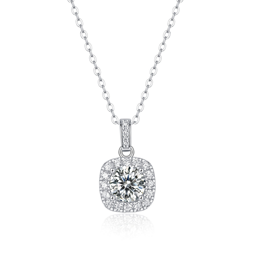 Cushion halo solitaire pendant necklace in silver-tone – photo 3