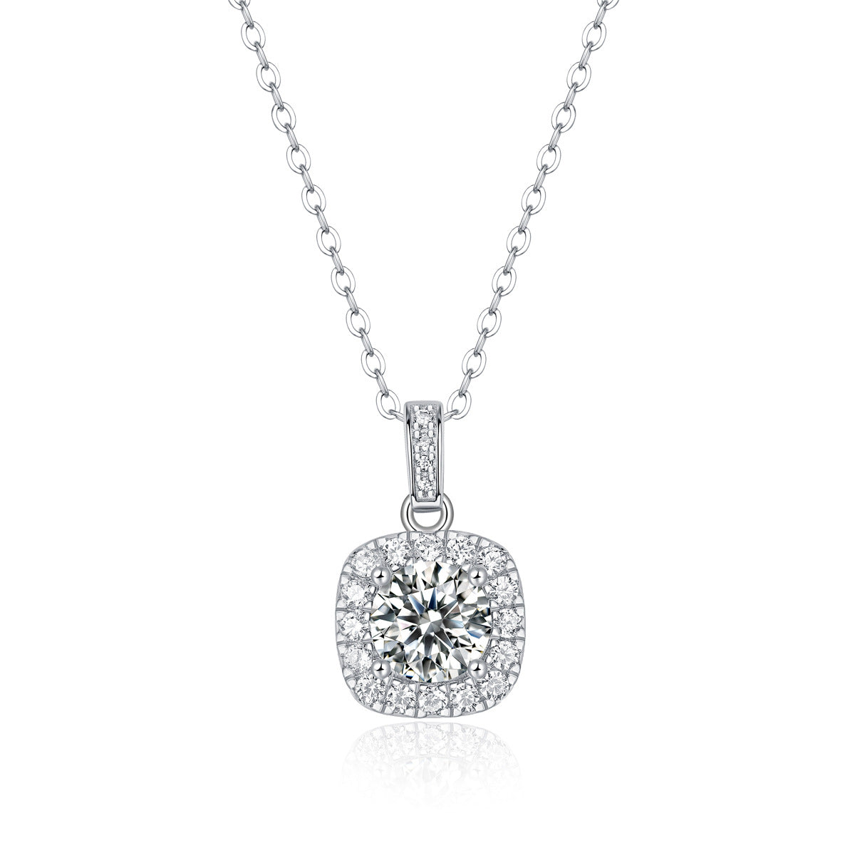 Cushion halo solitaire pendant necklace in silver-tone – photo 3
