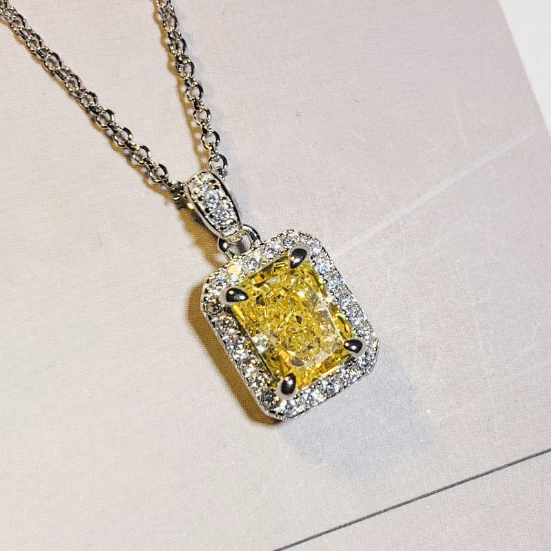 Yellow radiant-cut halo pendant necklace