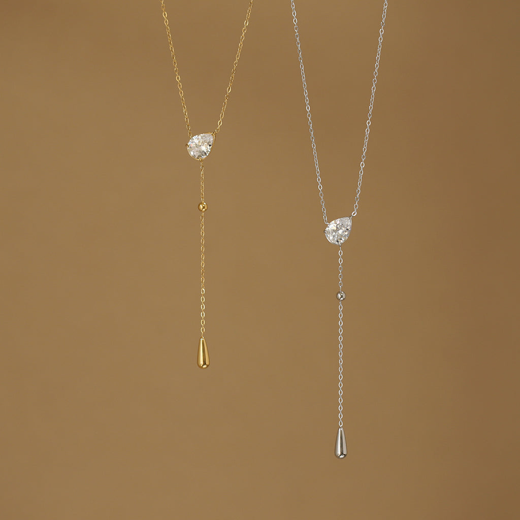 Dainty teardrop lariat necklace with sparkling pavé – photo 5