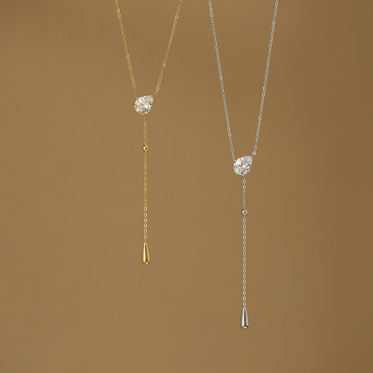 Dainty teardrop lariat necklace with sparkling pavé – photo 5