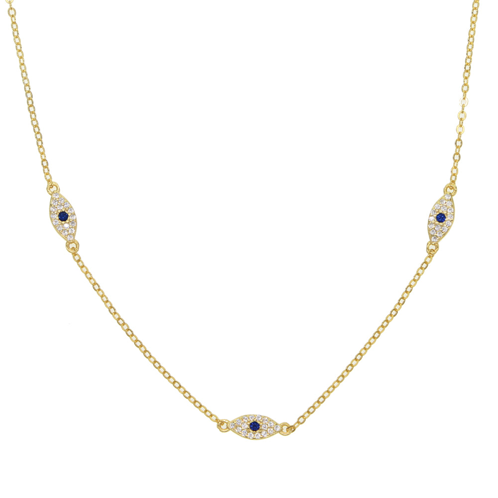 Dainty evil eye station necklace with three blue eye charms – photo 7