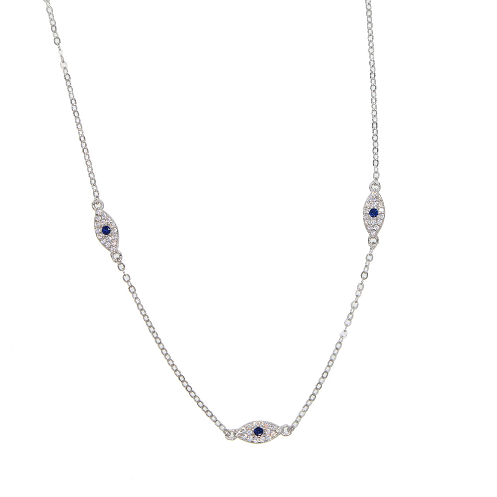 Dainty evil eye station necklace with three blue eye charms – photo 2