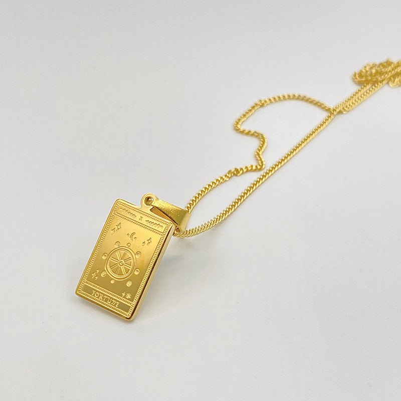 Gold-tone engraved tarot card pendant necklace – photo 22