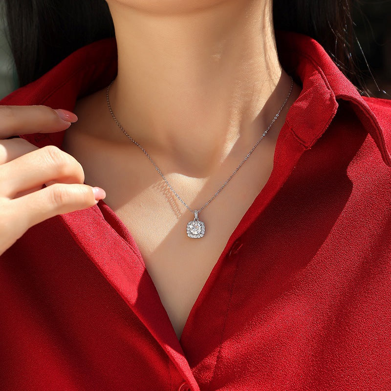 Cushion halo solitaire pendant necklace in silver-tone – photo 5