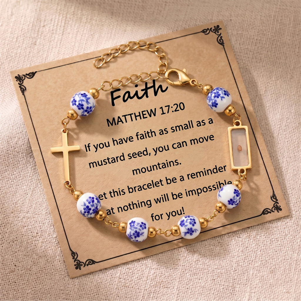 Mustard seed cross bracelet with ceramic beads