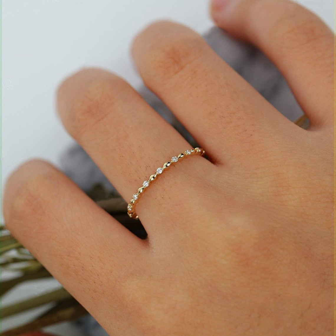 Dainty gold-tone beaded stacking ring – photo 2