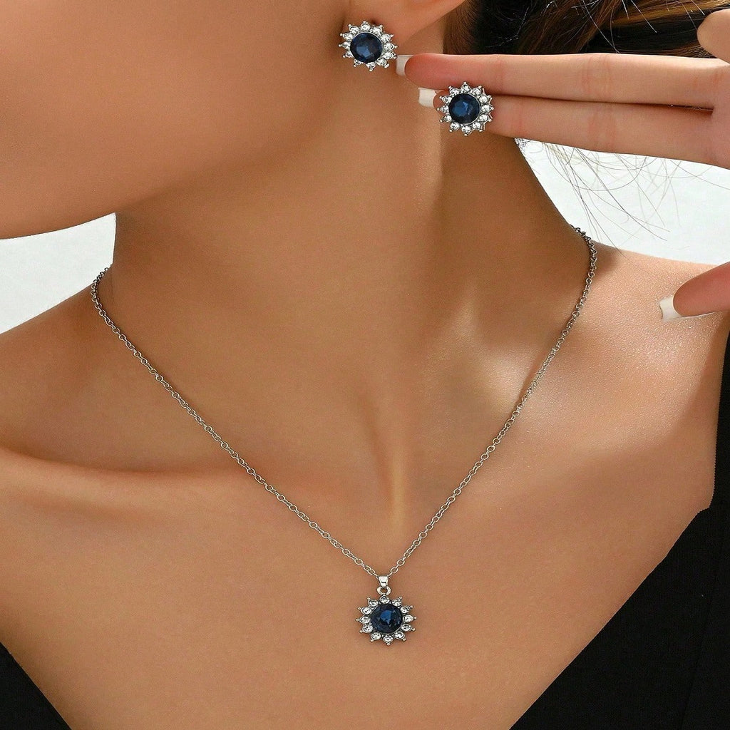 Oval halo necklace and earrings set